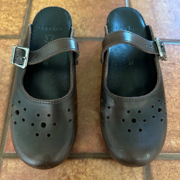 Dansko Shoes - Dansko Merrie Leather Perforated Mary Jane Clog Shoes Euro 37 Dark Brown
